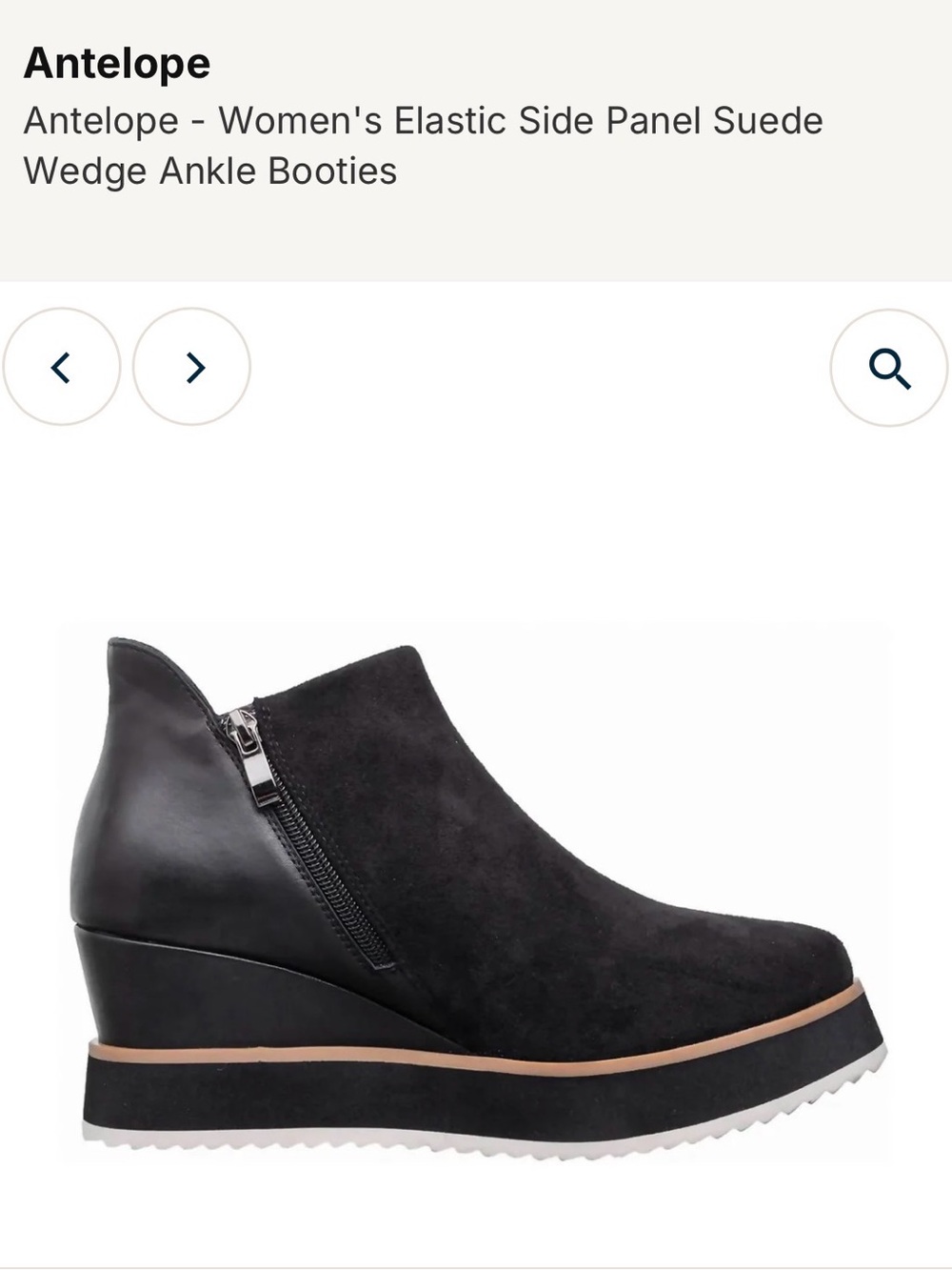 Antelope Black Suede and Leather Wedge Ankle Booties